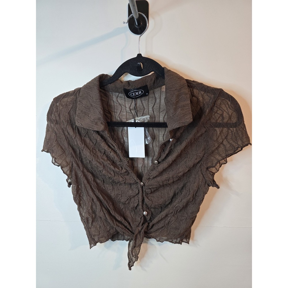 NWT‎ Small Sheer Tie Front Blouse Brown Crop Top Y2K Fairy Grunge Whimsigoth